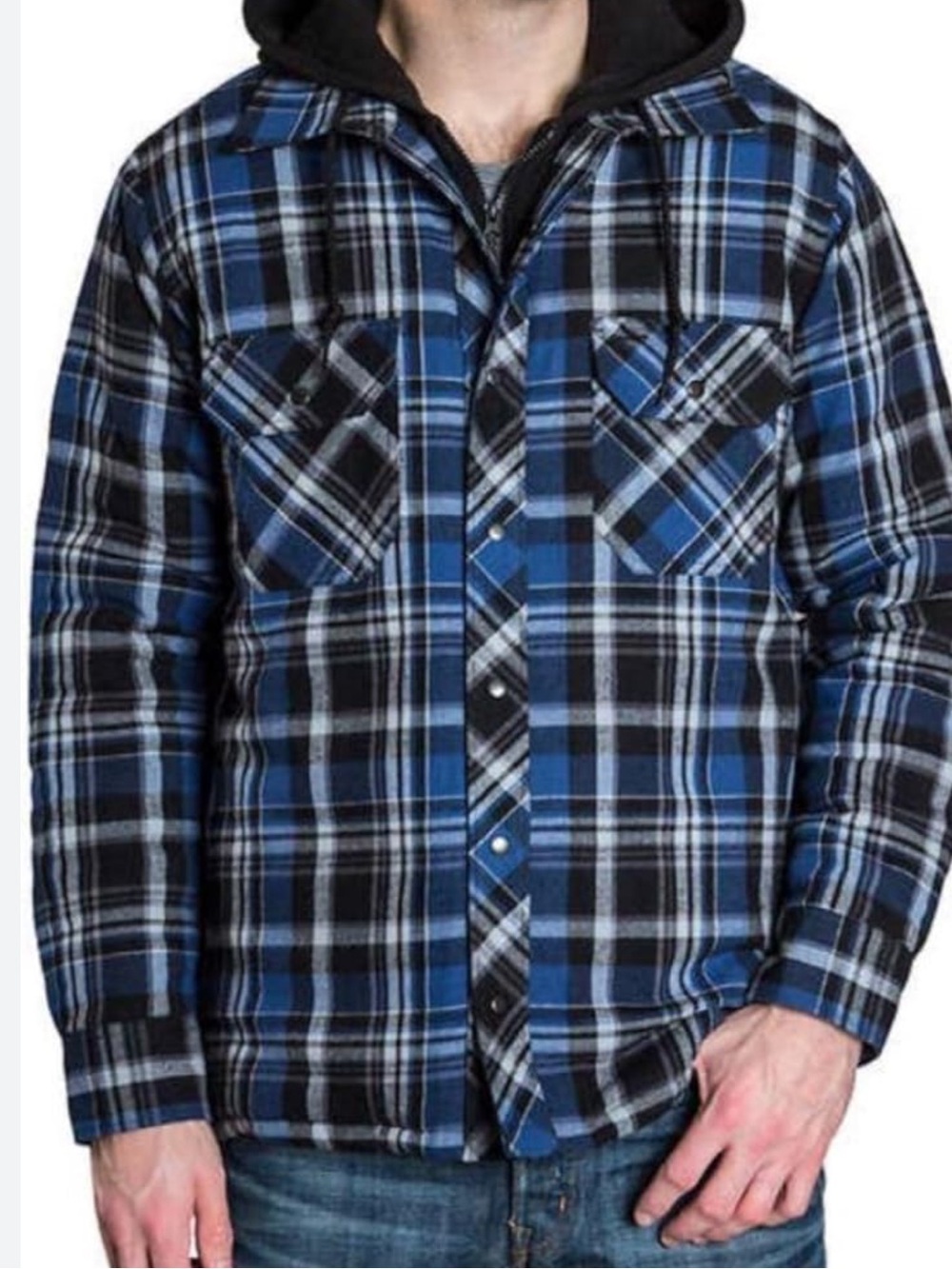 Bc clothing flannel hoodie shacket - blue plaid